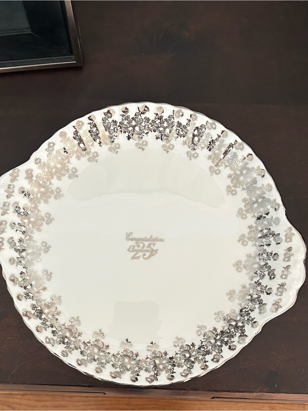 Vintage Royal Albert white and Silver 25th Anniversary decorative cake plate